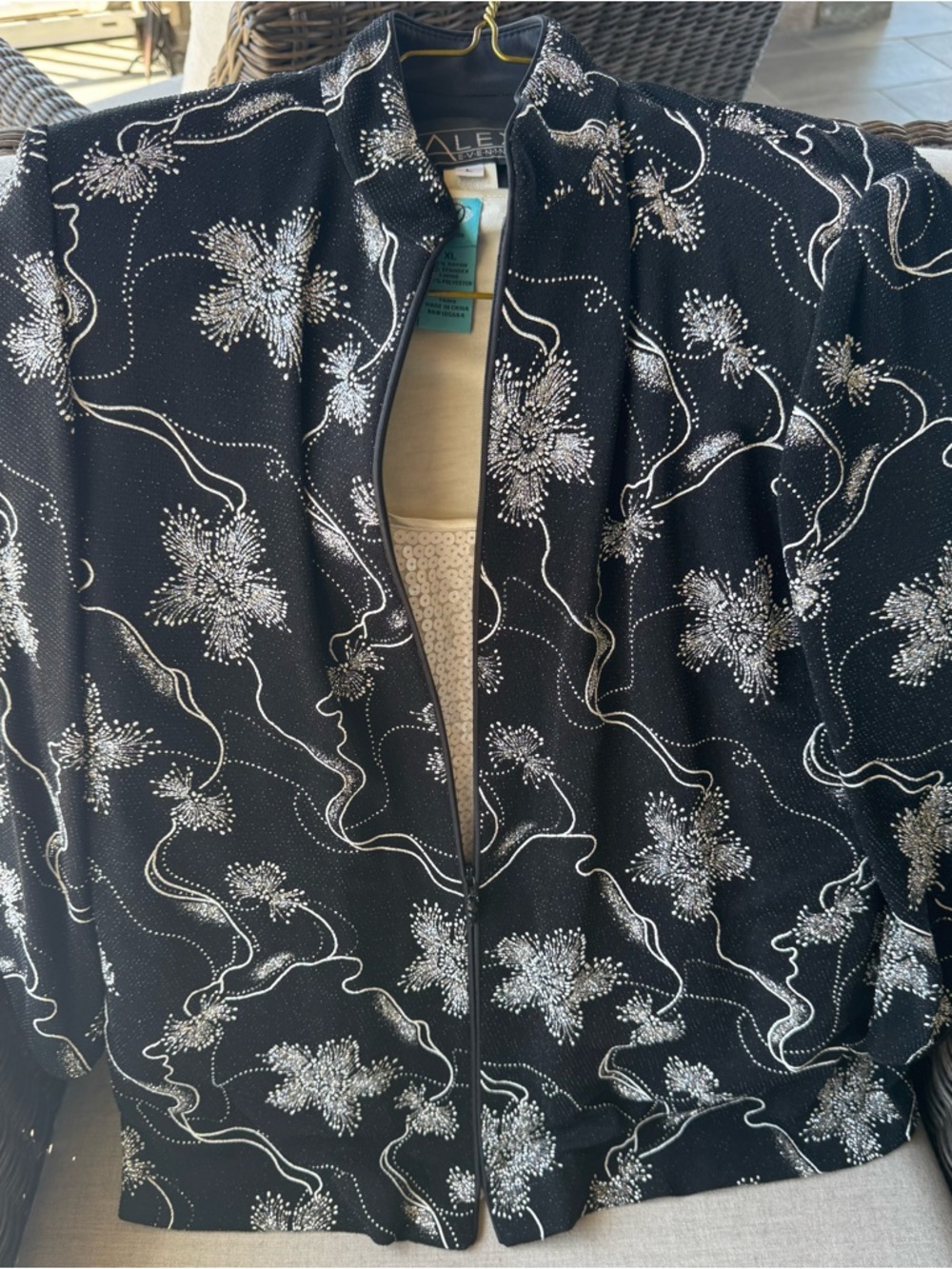 Alex Evenings Black Evening Blazer with Silver Embellished Floral Design